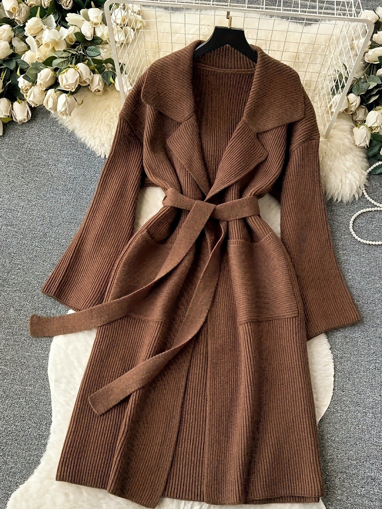 Catrina Winter Shrug With Belt In Brown