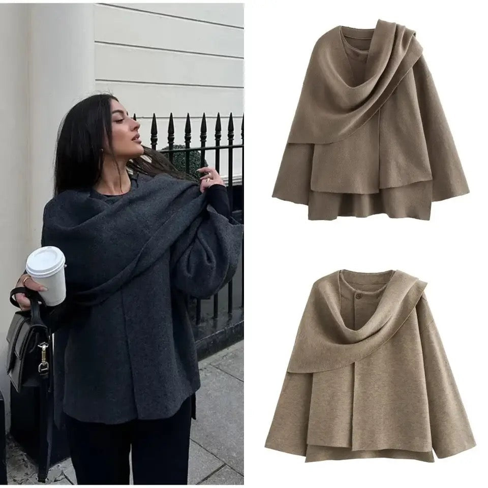 Essie Vintage Woolen Short Coat With Scarf In Beige