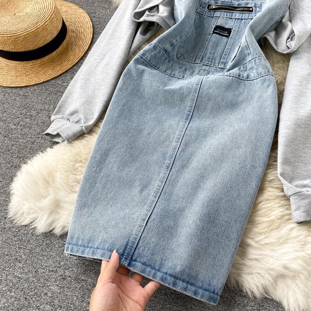 Bronkers Statement Dress with Jacket In Blue and Grey