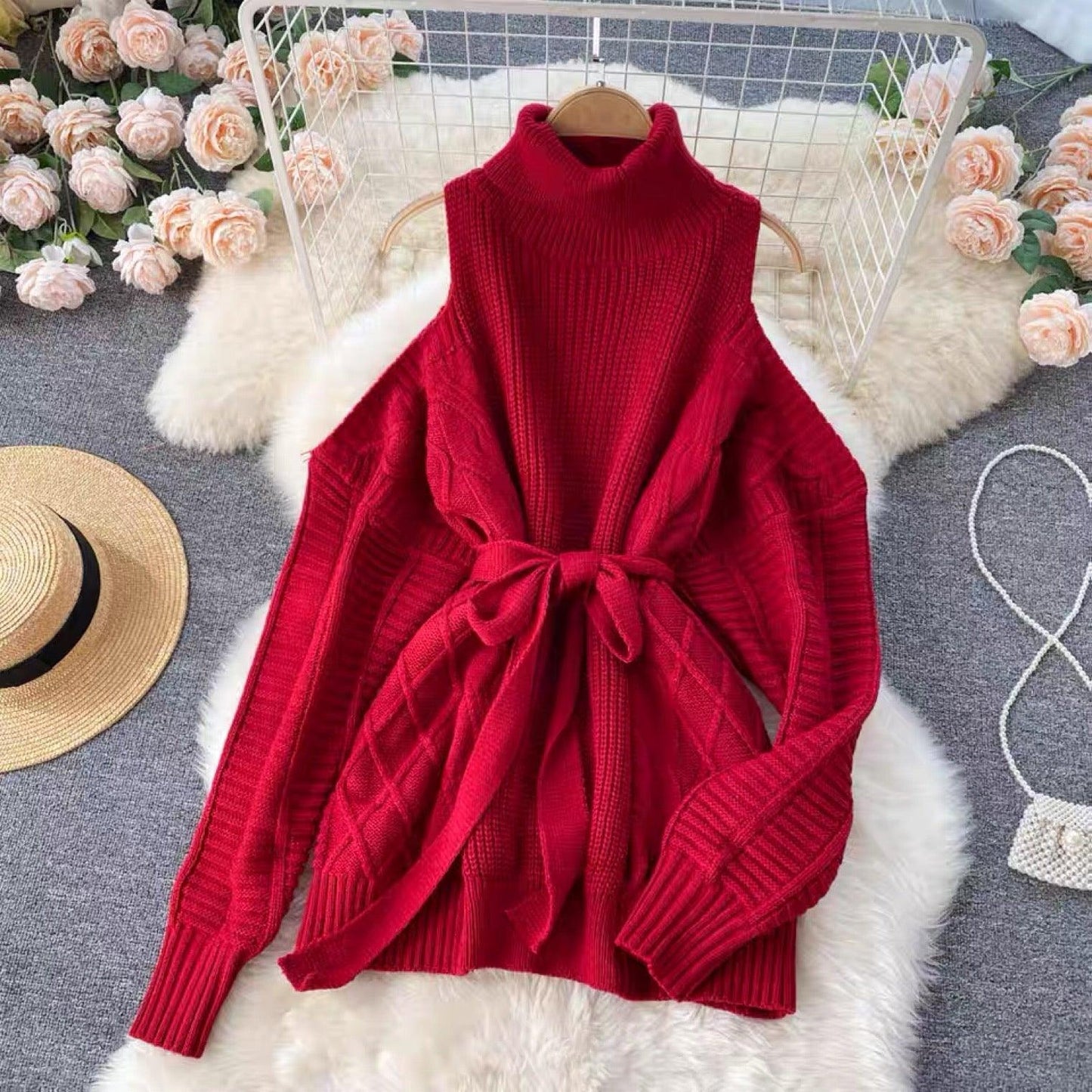 Labea Cold Shoulder Sweater In Red